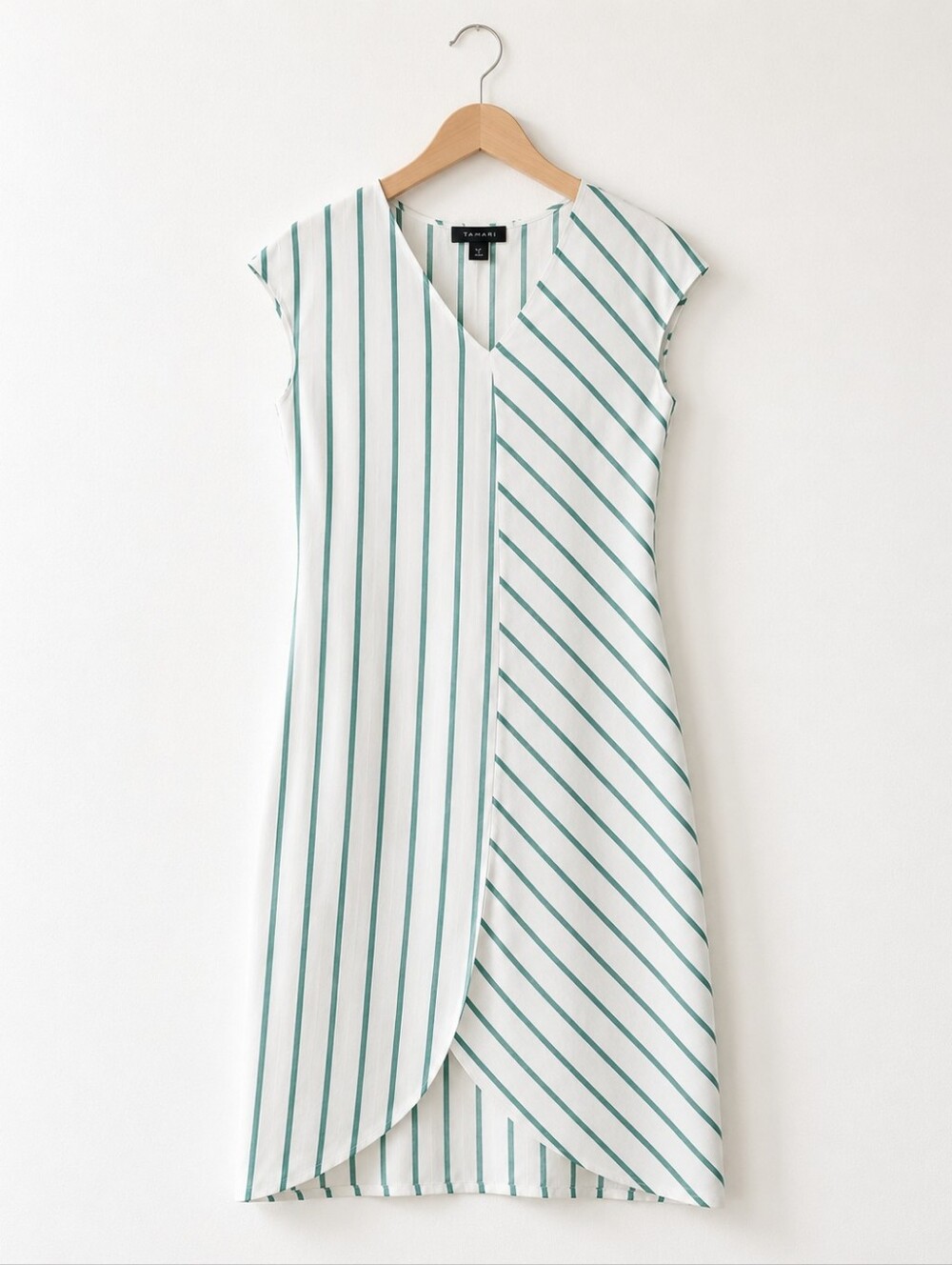 TAHARI LINEN BLEND Sleeveless Green Stripe V-Neck Cover-Up Dress - Picture 3 of 6
